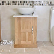 Round White Marble Basin & White Marble Top on Oak Vanity Unit