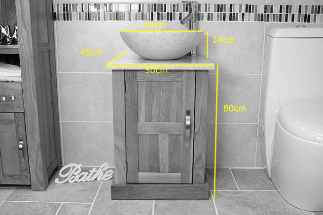 Measurements for the Small Oak Vanity Unit with Marble Top and Basin