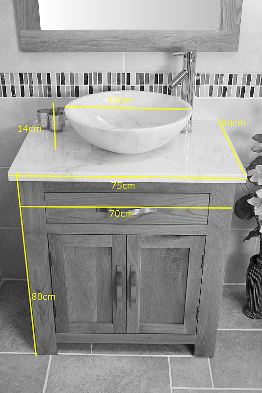 Single Basin Stone Top Oak Bathroom Vanity Unit - Measurements