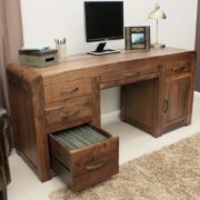 Shiro Walnut Home Office Desk showing Open Drawer