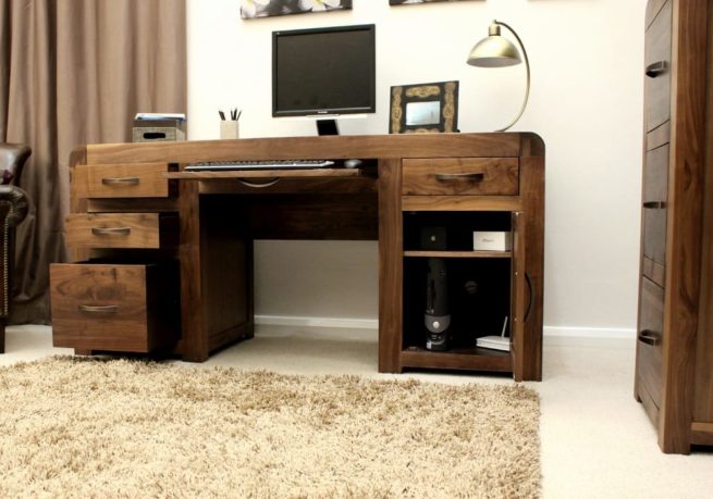 Large Twin Pedestal Shiro Walnut Computer Desk