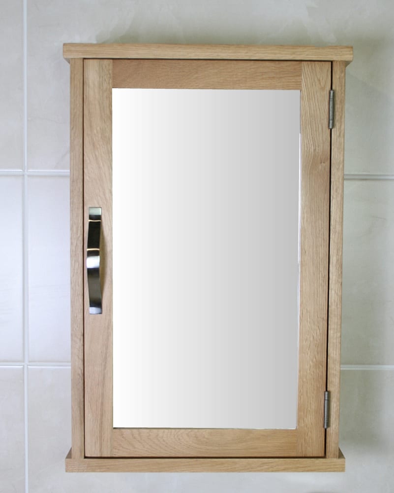 Solid Oak Wall Mounted Bathroom Cabinet, Oak Bathroom Mirror