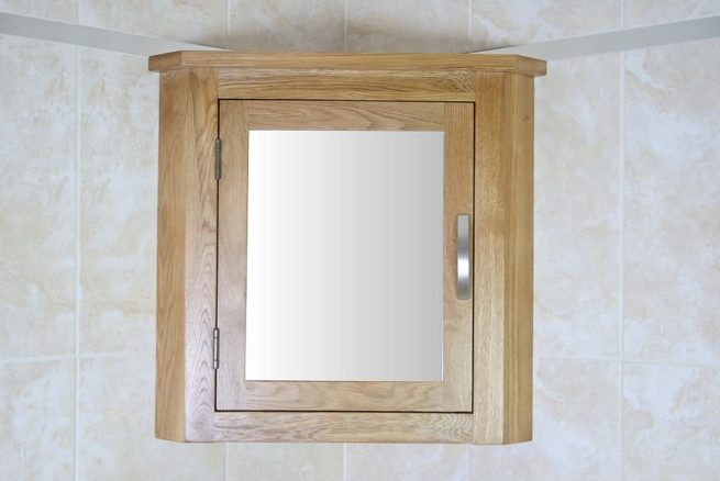 Oak Bathroom Storage Unit with Mirror