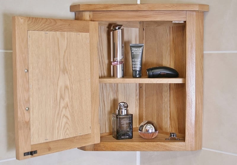 Solid Oak Wall Mounted Corner Bathroom Cabinet 601