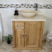 Oak Vanity Unit with Cream Marble Top & Cream Bathroom Basin