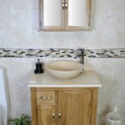 Cream Marble Topped Vanity Unit with Cream Marble Basin & Mirror Bathroom Cabinet Set