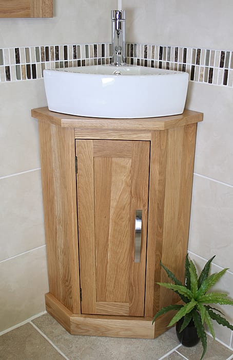 Corner Vanity Unit with Oak Top & Your Choice of Bathroom Wash Basin