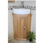 Ceramic Corner Basin on Oak Top Corner Vanity Unit