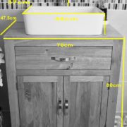 White Ceramic Rectangle Wash Basin on Oak Vanity - Measurements