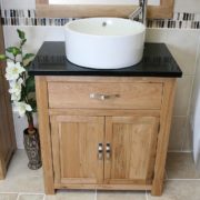 Single Basin Oak Vanity Unit with Black Quartz Top