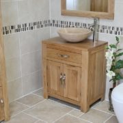 Far Side View of Travertine Basin on Single Oak Top Vanity Unit