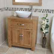 Oval White Ceramic Basin on Solid Oak Vanity Unit Far View