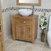 Round Curved White Ceramic Basin on Oak Vanity Unit Far Side View