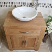 Above View of White Marble Basin on Oak Top Vanity Unit