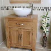 Oval White Ceramic Basin on Solid Oak Vanity Unit