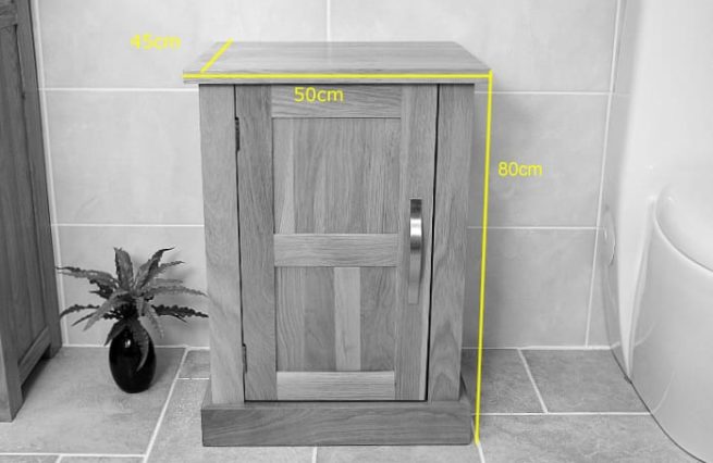 Single Basin Oak Vanity Unit - Front View Measurements