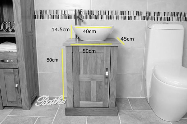 Oak Top Bathroom Vanity Unit & Basin - Measurements