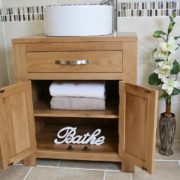 Oak Vanity Unit with Open Doors and Round Ceramic White Basin