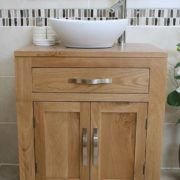 Oval White Ceramic Basin on Single Oak Vanity Unit