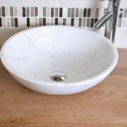 White Marble Basin on Oak Top Vanity Unit