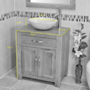 White Marble Basin on Single Oak Top Vanity Unit Measurments