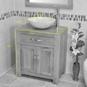 Cream Marble Basin on Single Oak Top Vanity Unit - Dimensions