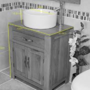 Round White Ceramic Basin on Oak Vanity Unit Dimensions