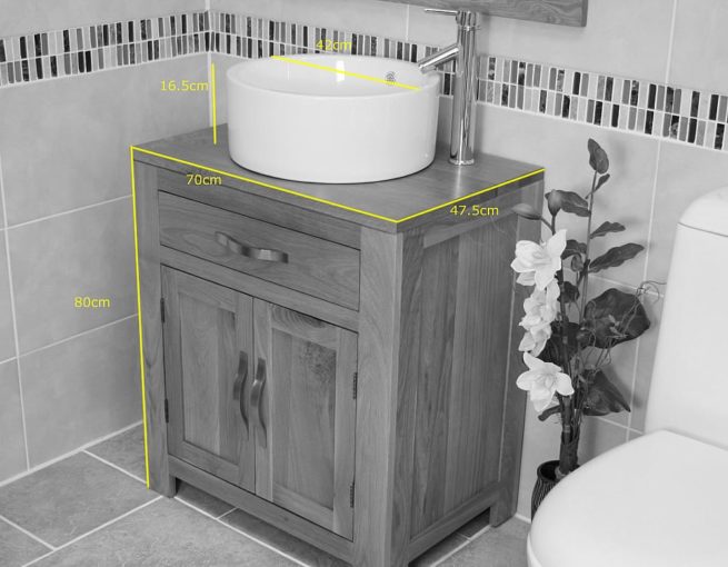 Round White Ceramic Basin on Oak Vanity Unit Dimensions