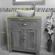 White Ceramic Oval Basin on Single Oak Vanity Unit - Dimensions
