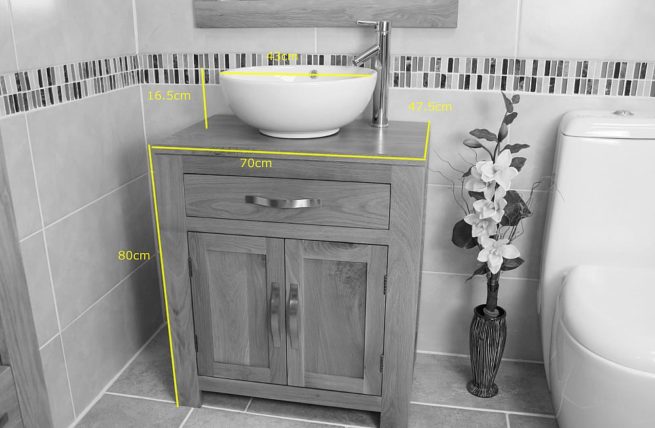 Oval White Ceramic Basin on Oak Vanity Unit Dimensions