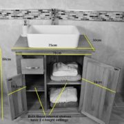 Oak Top Vanity Unit with Rectangular Ceramic Bathroom Basin - Measurements