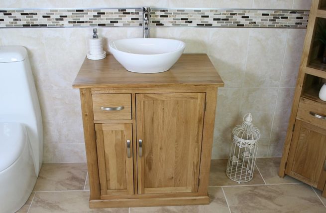 Oak Top Vanity Unit with Oval White Ceramic Bathroom Basin