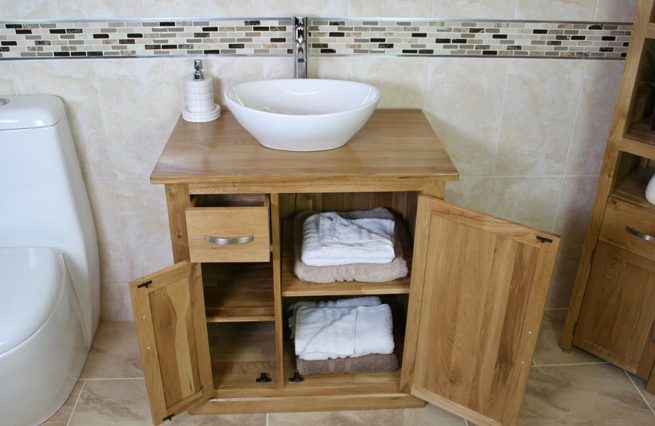 Oak Top Vanity Unit with Oval White Ceramic Basin & Lots of Storage