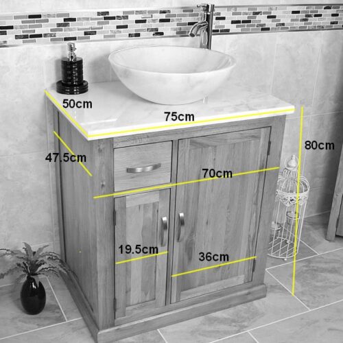 Oval White Ceramic Basin on Grey Quartz Top Vanity Unit - Measurements