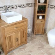 Square White Ceramic Basin on Oak Vanity Unit Far View