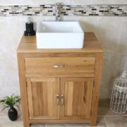 Square Ceramic White Basin on Oak Vanity Unit with Chrome Mixer Tap