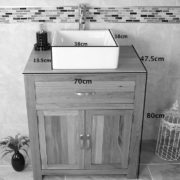 Square Ceramic White Basin on Solid Oak Vanity Unit - Measurements
