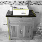 Measurements of Square White Ceramic Basin on Single Oak Vanity Unit with Quartz Top