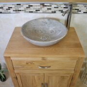 Above View of Grey Marble Basin on Oak Top Vanity Unit