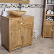 Far Side View of Onyx Basin on Oak Top Vanity Unit