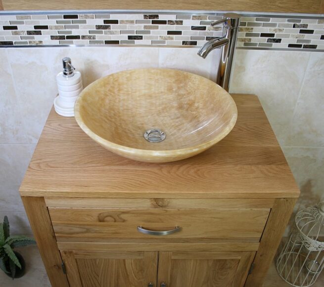 Above View of Onyx Basin on Single Oak Vanity Unit