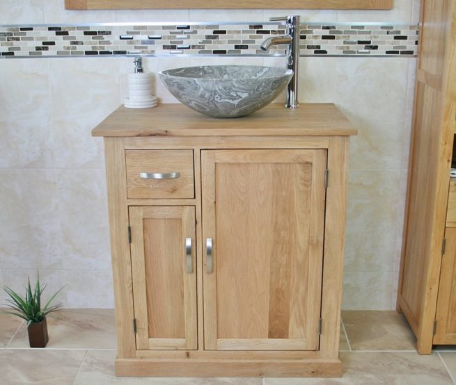 Grey Marble Basin on Oak Top Vanity Unit