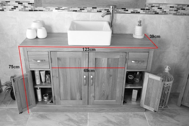 Measurements of Double Basin Oak Top Vanity Unit