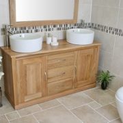 Twin Round Ceramic Basins on Oak Top Double Basin Unit
