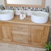 Ceramic Basins - Double Basin Oak Top Vanity Unit