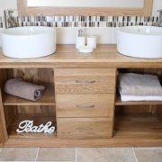 Large Oak Bathroom Storage Unit and Ceramic Basins