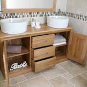 Open Oak Storage Unit and Large Ceramic Bathroom Basins