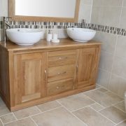 Large Twin Ceramic Basins Oak Top Vanity Unit