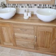 Twin Round Ceramic Basin Oak Top Vanity Unit