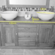 Twin Round Ceramic Basin Oak Top Vanity Unit Measurements